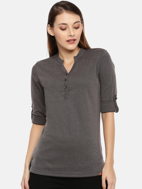 

GOLDSTROMS Women Charcoal Printed Shirt Style Pure Cotton Top