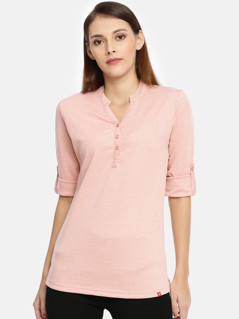 

GOLDSTROMS Women Peach-Coloured Solid Shirt Style Pure Cotton Top