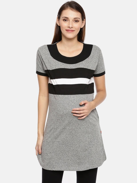 

GOLDSTROMS Women Grey Striped Round Neck T-shirt