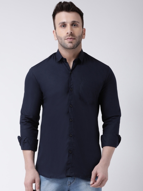 

hangup trend Men Navy Blue Smart Slim Fit Solid Casual Shirt