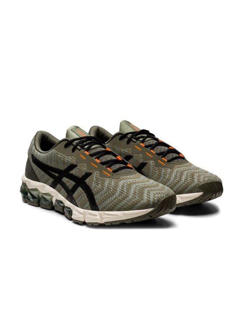 

ASICS Men Olive Green & Grey Woven Design Gel Quantum 180 5 Running Shoes