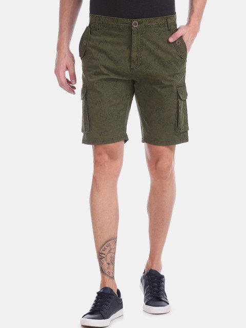 

Cherokee Men Olive Green Printed Slim Fit Cargo Shorts