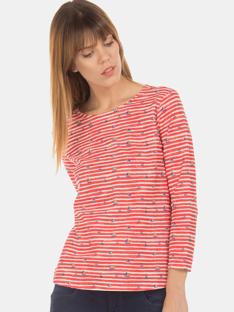 

Sugr Women Red & Beige Striped Pure Cotton Top