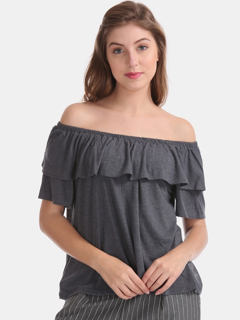 

Sugr Women Grey Solid Bardot Top