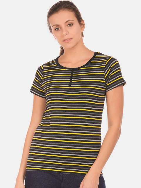 

Sugr Women Black & Yellow Striped Pure Cotton Top