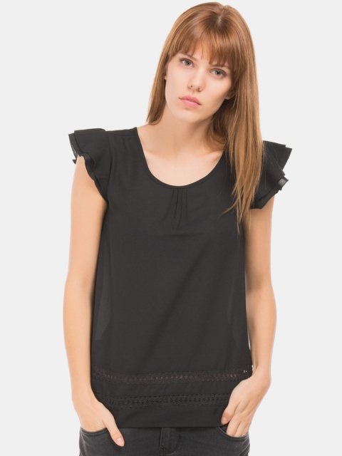 

Sugr Women Black Flutter Sleeve Solid Top