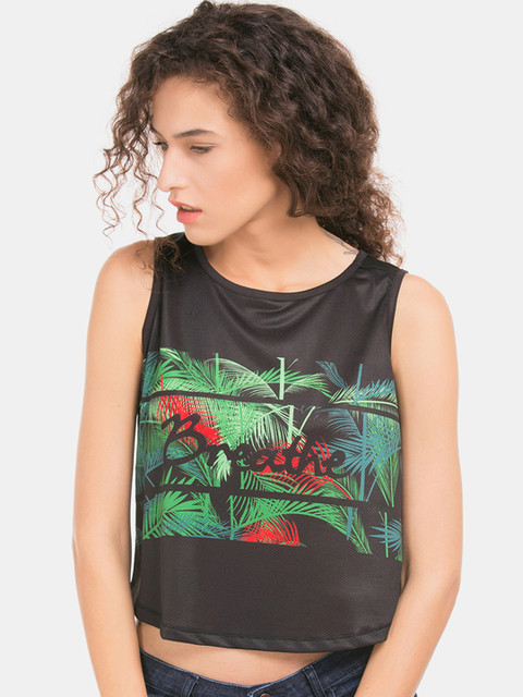 

Sugr Women Black Printed A-Line Crop Top