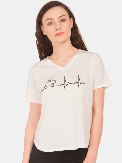 

Sugr Women Off-White Printed Regular Pure Cotton Top