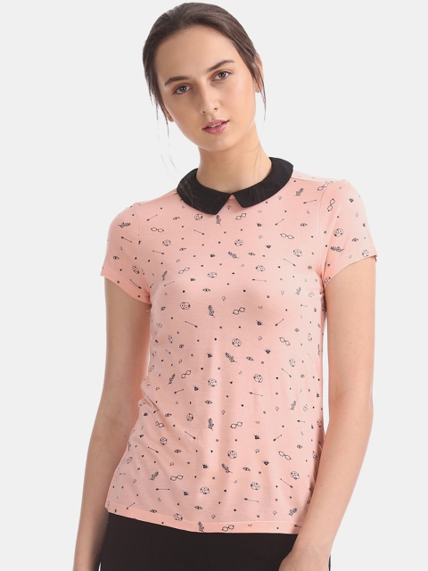 

Sugr Women Pink & Black Printed Peter Pan Collar Top