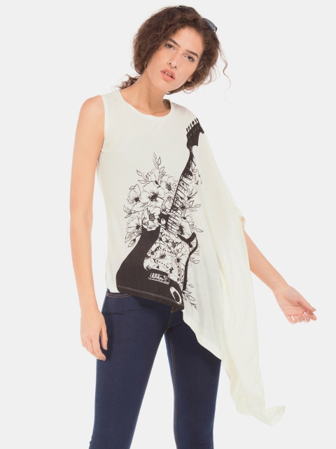 

Sugr Women White Printed Layered A-Line Top