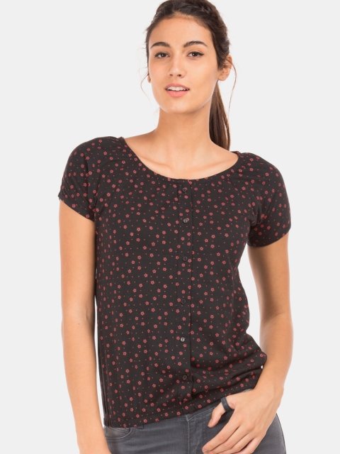 

Sugr Women Black & Pink Printed Top
