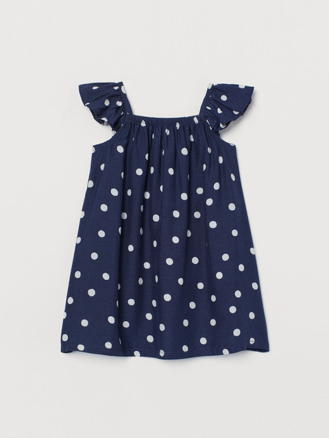 

H&M Girls Navy Blue & White Polka Dot Printed Patterned Flutter-Sleeve Dress
