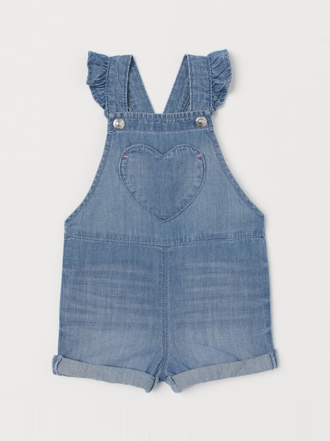 

H&M Infant Girls Blue Flounce-Trim Dungaree Shorts