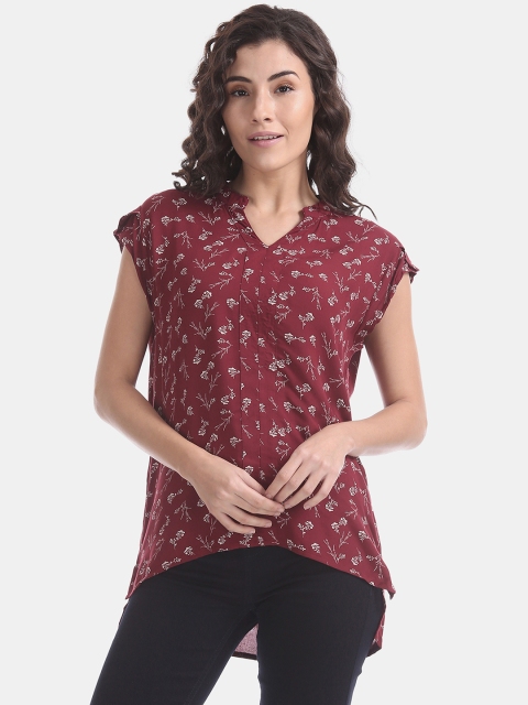 

Cherokee Women Maroon Printed High-Low Top