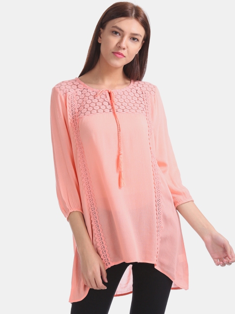 

Cherokee Women Peach-Coloured Solid Lace-Up High-Low Top