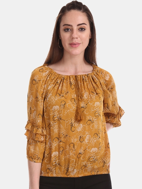 

Cherokee Women Mustard Printed Top