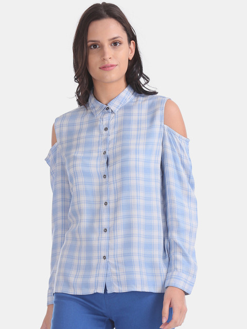 

Cherokee Women Blue & Off-White Checked Casual Shirt