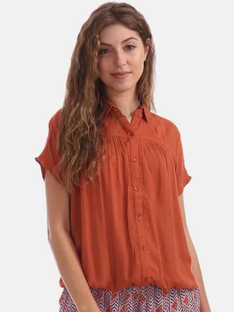 

Cherokee Women Rust Solid Shirt Style Top