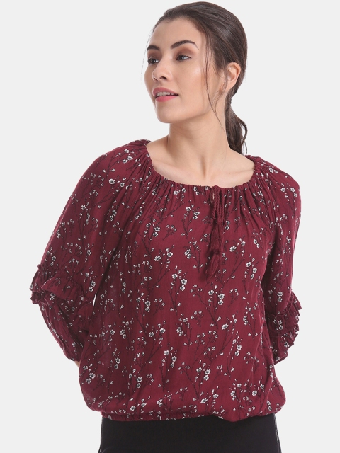 

Cherokee Women Maroon Printed Blouson Pure Cotton Top