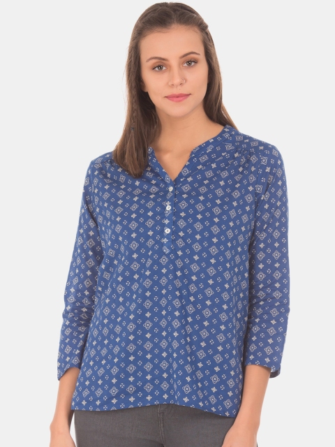 

Cherokee Women Navy Blue Printed Pure Cotton Top