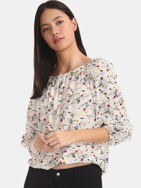 

Cherokee Women White Floral Printed Regular Top