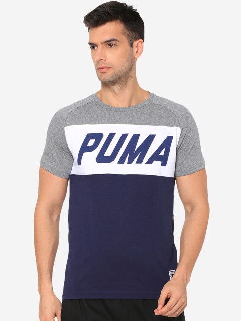 

Puma Men Navy Blue & White Colourblocked Round Neck T-shirt