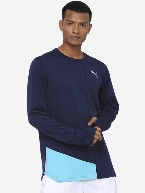 

Puma Men Blue Colourblocked Round Neck Ignite L S Tee Peacoat T-shirt