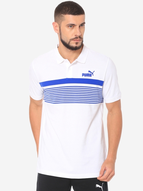 

Puma Men White & Blue Striped Polo Collar Essentials+ Stripe Polo T-shirt