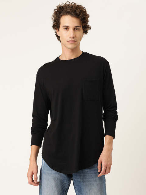 

FOREVER 21 Men Black Solid Round Neck Pure Cotton T-shirt