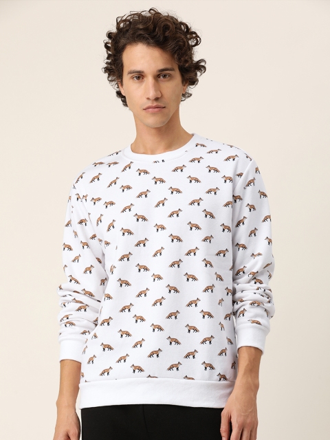 

FOREVER 21 Men White Fox Printed Sweatshirt