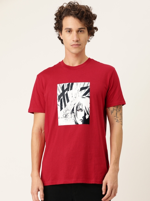 

FOREVER 21 Men Red Printed Round Neck T-shirt