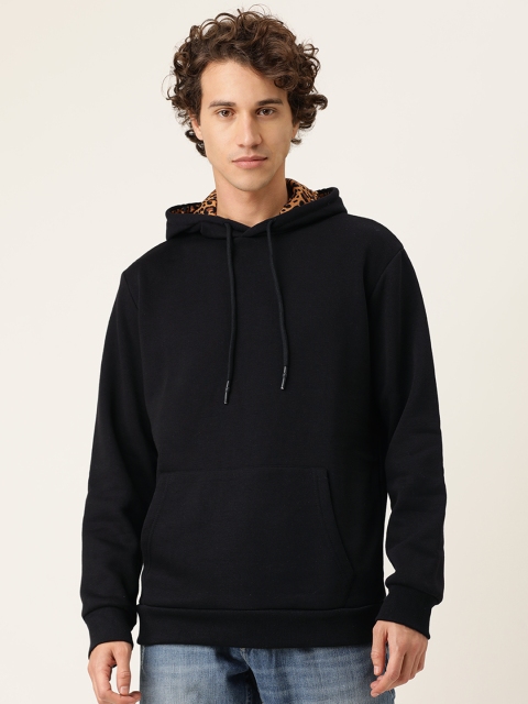 

FOREVER 21 Men Black Solid Hooded Sweatshirt