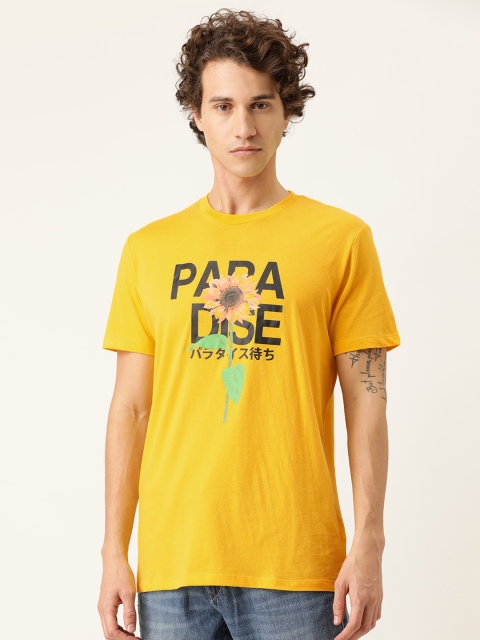 

FOREVER 21 Men Yellow Printed Round Neck T-shirt