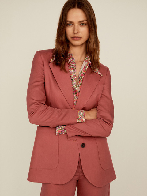 

MANGO Women Dusty Rust Red Solid Single-Breasted Casual Blazer