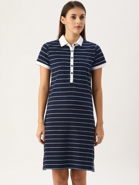 

ATIVO Women Navy Blue & White Striped T-shirt Dress