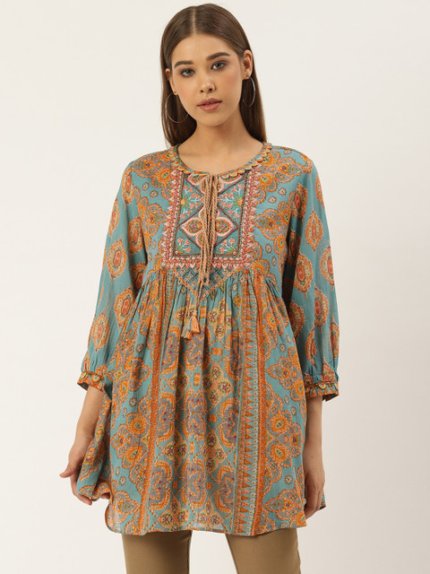 

Ritu Kumar Women Teal Green & Orange Printed Kurti