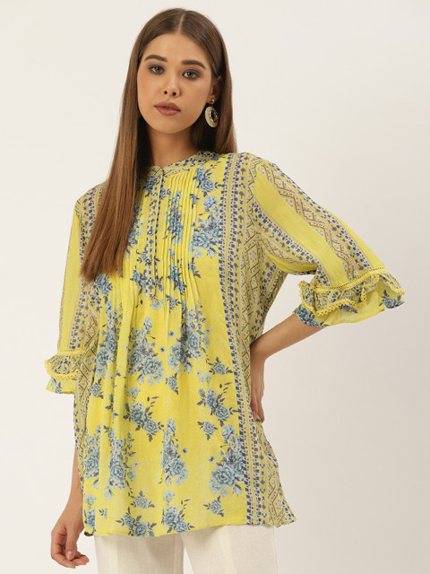 

Ritu Kumar Women Yellow & Blue Floral Printed Kurti
