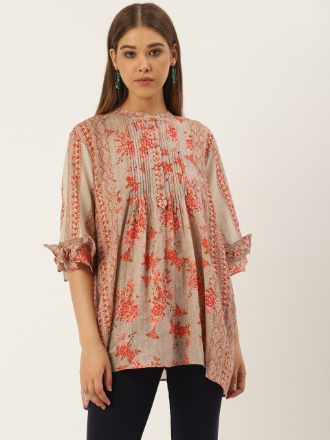 

Ritu Kumar Women Beige & Coral Pink Floral Printed Kurti