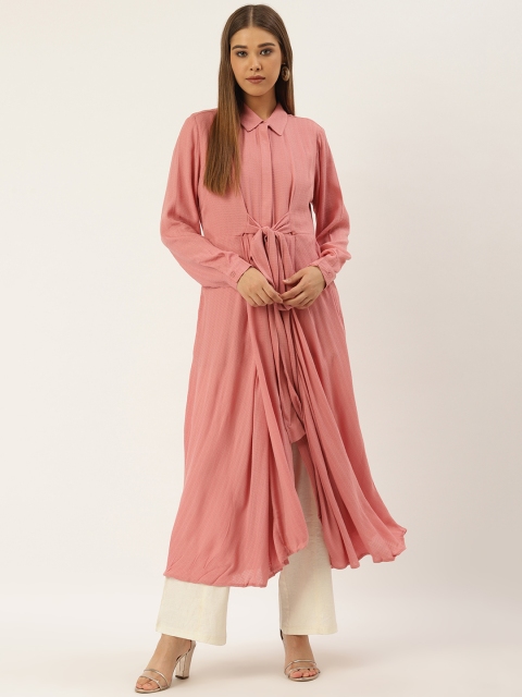 

Ritu Kumar Women Dusty Pink Woven Design Waist Tie-Up Asymmetric Anarkali Kurta