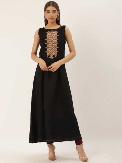 

Ritu Kumar Women Black & Beige Ethnic Embroidered Yoke Design A-Line Kurta