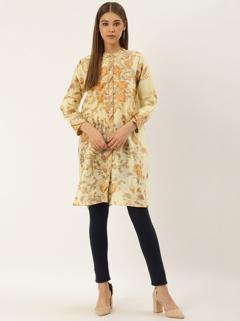 

Ritu Kumar Women Sea Green & Orange Printed Straight Kurta