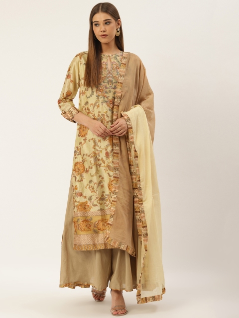 

Ritu Kumar Women Yellow & Beige Printed Kurta with Sharara & Dupatta