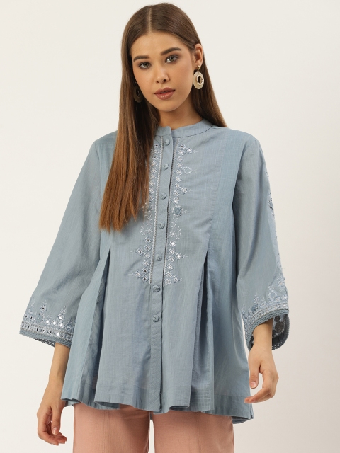 

Ritu Kumar Women Blue Embroidered Detail Kurti