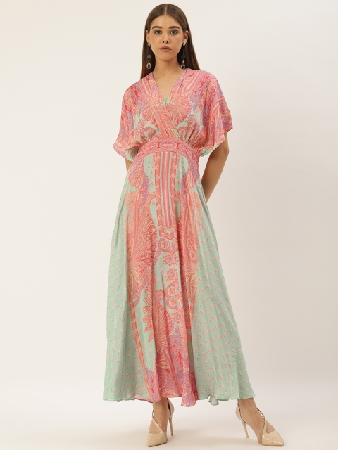

Ritu Kumar Women Pink & Sea Green Ethnic Printed Wrap Anarkali Kurta