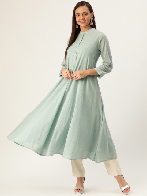 

Ritu Kumar Women Sea Green Dobby Weaved Anarkali Kurta