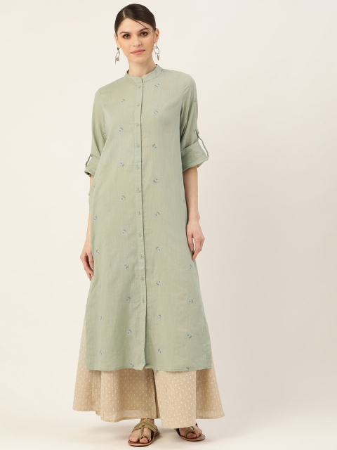 

Ritu Kumar Women Green Cotton Floral Embroidered Straight Kurta