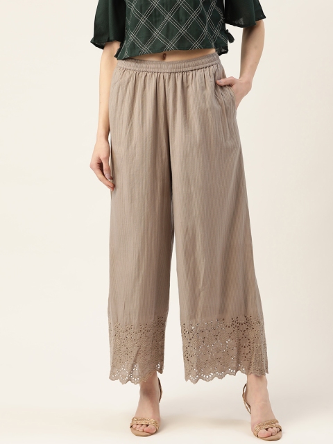 

Ritu Kumar Women Grey Striped Pure Cotton Wide Leg Palazzos