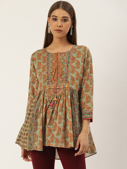

Ritu Kumar Women Sea Green & Pink Printed A-Line Kurti