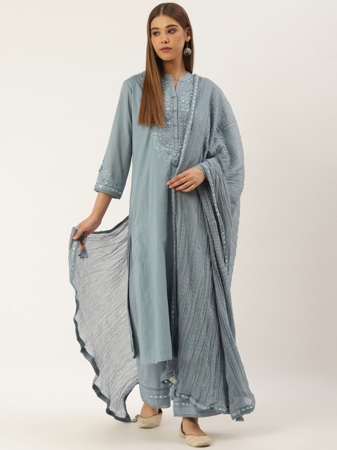 

Ritu Kumar Women Blue Yoke Design Kurta with Palazzos & Dupatta