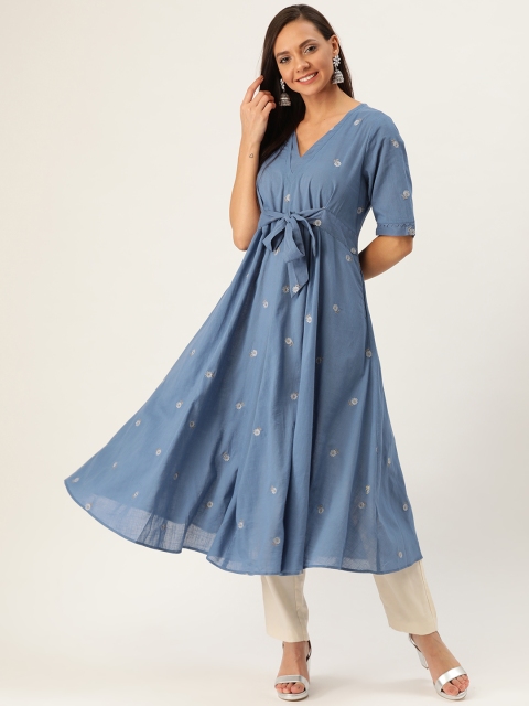 

Ritu Kumar Women Blue Embroidered Anarkali Kurta